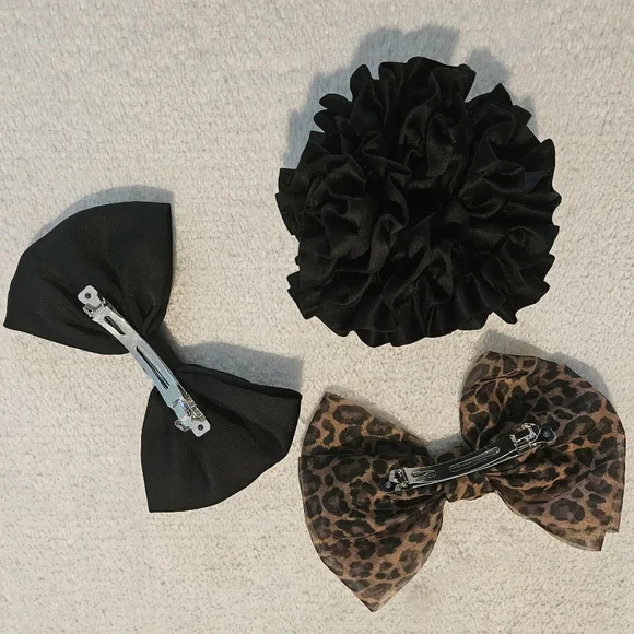NEW Zara Leopard Black Scrunchie Bow Hair Clip Accessories Set Coquette Feminine - Picture 2 of 5